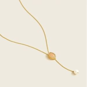 NWT J. Crew | Pink Gold-Plated Stone & Freshwater Pearl Drop Necklace